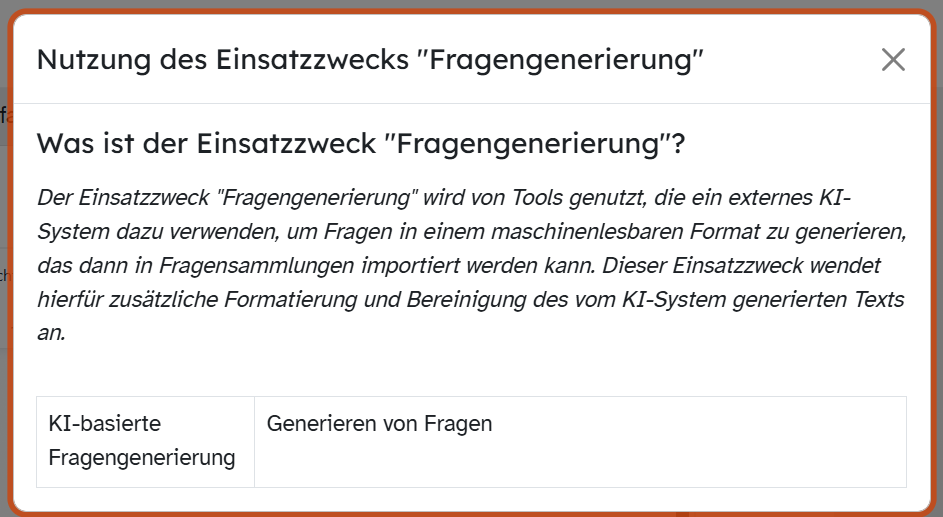 ByCS-Information zur KI-Fragengenerierung für maschinenlesbare Fragen in Fragensammlungen.