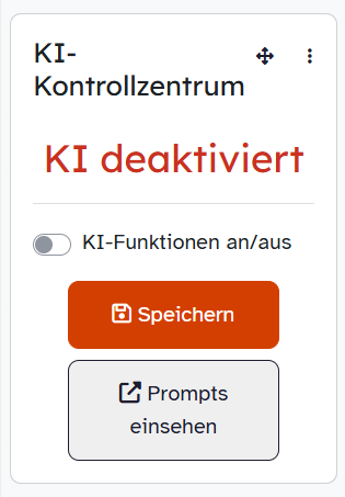ByCS-KI-Kontrollzentrum im deaktivierten Zustand mit Schalter und Speichern-Schaltfläche.