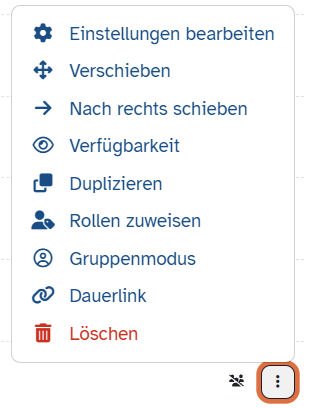 Drei-Punkte-Menü einer Aktivität