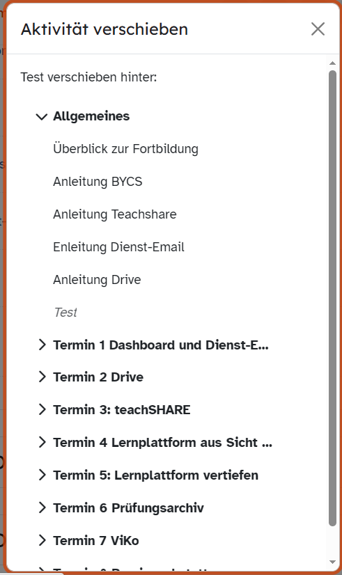 Dialog zum Verschieben einer Aktivität