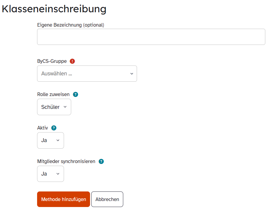Einstellungen der Klasseneinschreibung