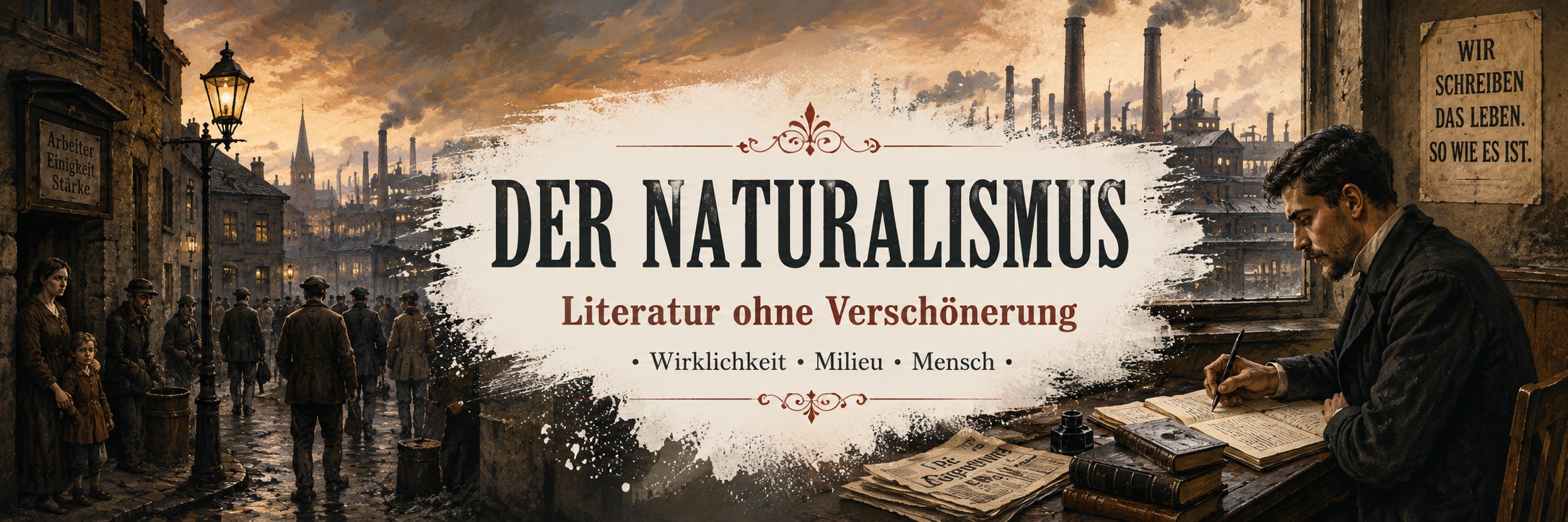 KI-Illustration zu Industrie, Großstadt und sozialer Wirklichkeit im Naturalismus